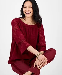 Jm Collection Women's Jacquard Lace-Trim Blouse, Exclusively at Macy's