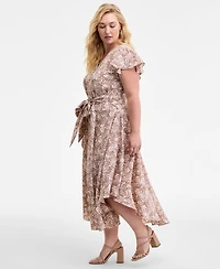 Vince Camuto Plus Printed Belted Midi Dress