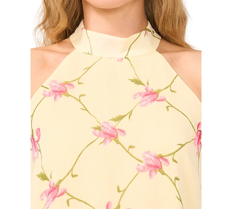 CeCe Women's Floral-Print Sleeveless Halter Top