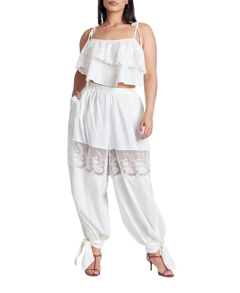 Eloquii Women's Plus Balloon Pant With Lace And Tie Hem