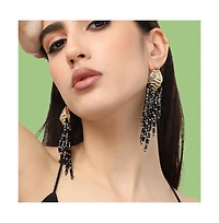 Sohi Women's Black Beaded Strand Drop Earrings