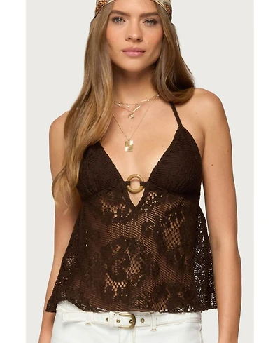 Edikted Women's Sheer Crochet Babydoll Halter Top