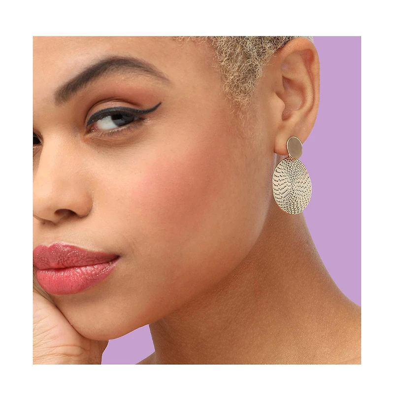 Sohi Women's Gold Dented Circular Drop Earrings