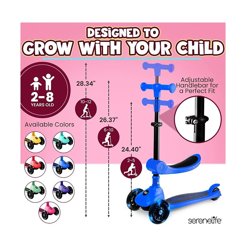 3-Wheel Foldable Kids Scooter - Child Toy Scooter with Built-in Led Wheel Lights, Foldable Seat, and Easy Maneuvering Lean-to-Steer