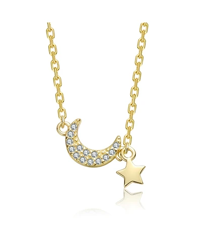 Rachel Glauber 14K Gold Plated with Clear Cubic Zirconia Moon & Star Pendant Necklace