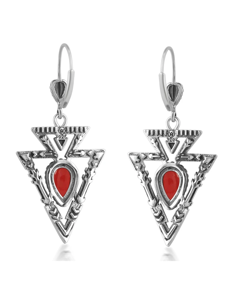 American West Jewelry Sterling Silver Red Onyx Arrowhead Lever Back Earrings