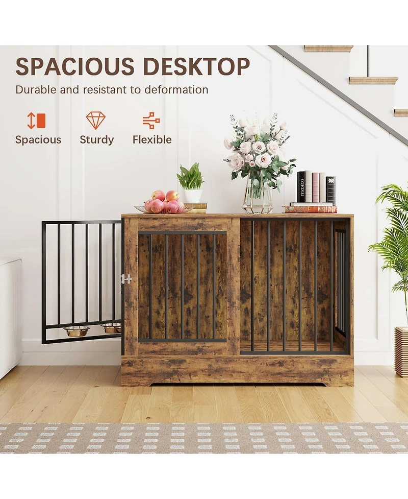 2-in-1 Wooden Dog Crate Furniture for Large Dogs, Heavy-Duty Kennel with Double Doors, Stylish End Table Design