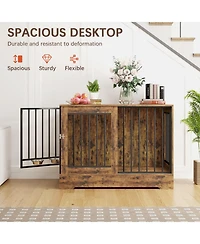 2-in-1 Wooden Dog Crate Furniture for Large Dogs, Heavy-Duty Kennel with Double Doors, Stylish End Table Design