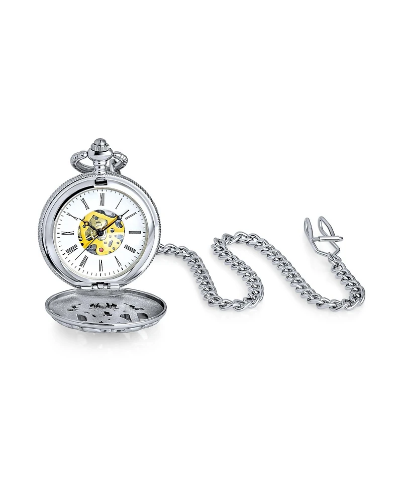 Bling Jewelry Open Face Two Tone Daddy Father Gift Word Dad Pocket Watch Gold Silver Plated Finish With Long Pocket Chain