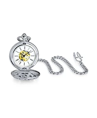 Bling Jewelry Open Face Two Tone Daddy Father Gift Word Dad Pocket Watch Gold Silver Plated Finish With Long Pocket Chain