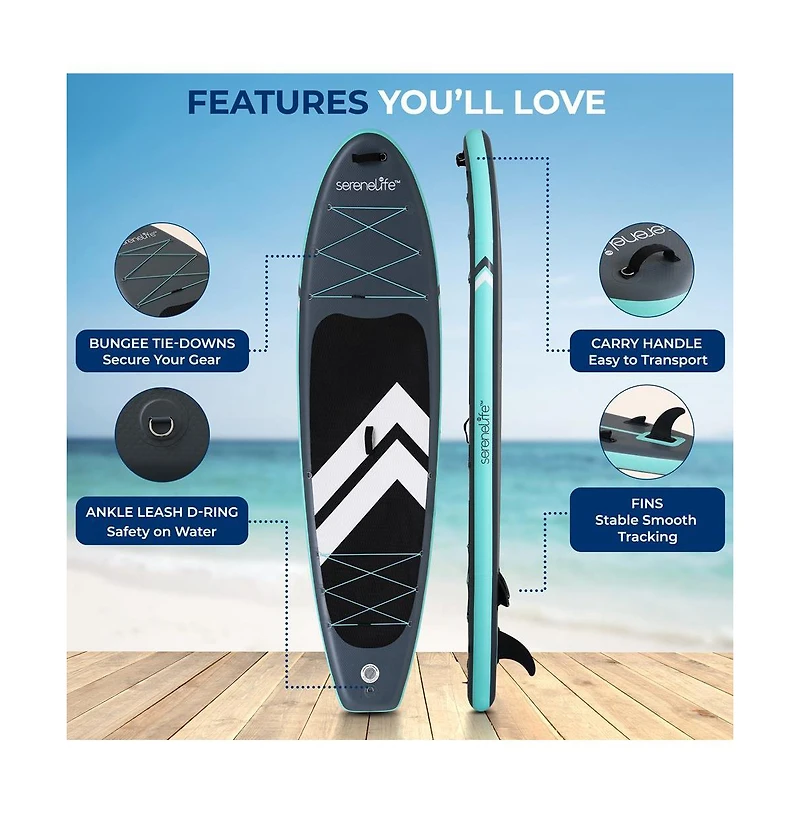 Inflatable Stand-Up Paddle-Board with Double-Action Hand Pump, 3-Piece Aluminum Paddle, Leash, Removable Fin + 2 Side Fins