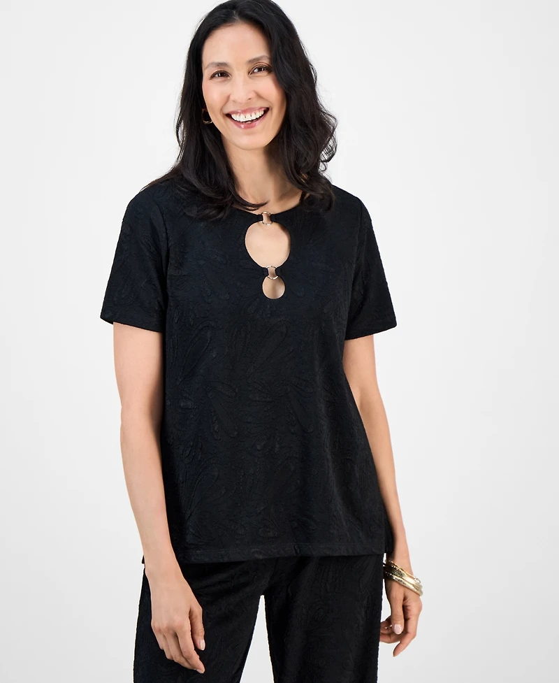 Jm Collection Petite Jacquard Ring Short-Sleeve Top, Macy's Exclusive