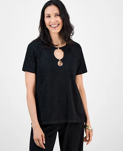 Jm Collection Petite Jacquard Ring Short-Sleeve Top, Macy's Exclusive