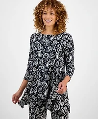 Jm Collection Womens Printed 3 4 Sleeve Swing Top Pull On Pants