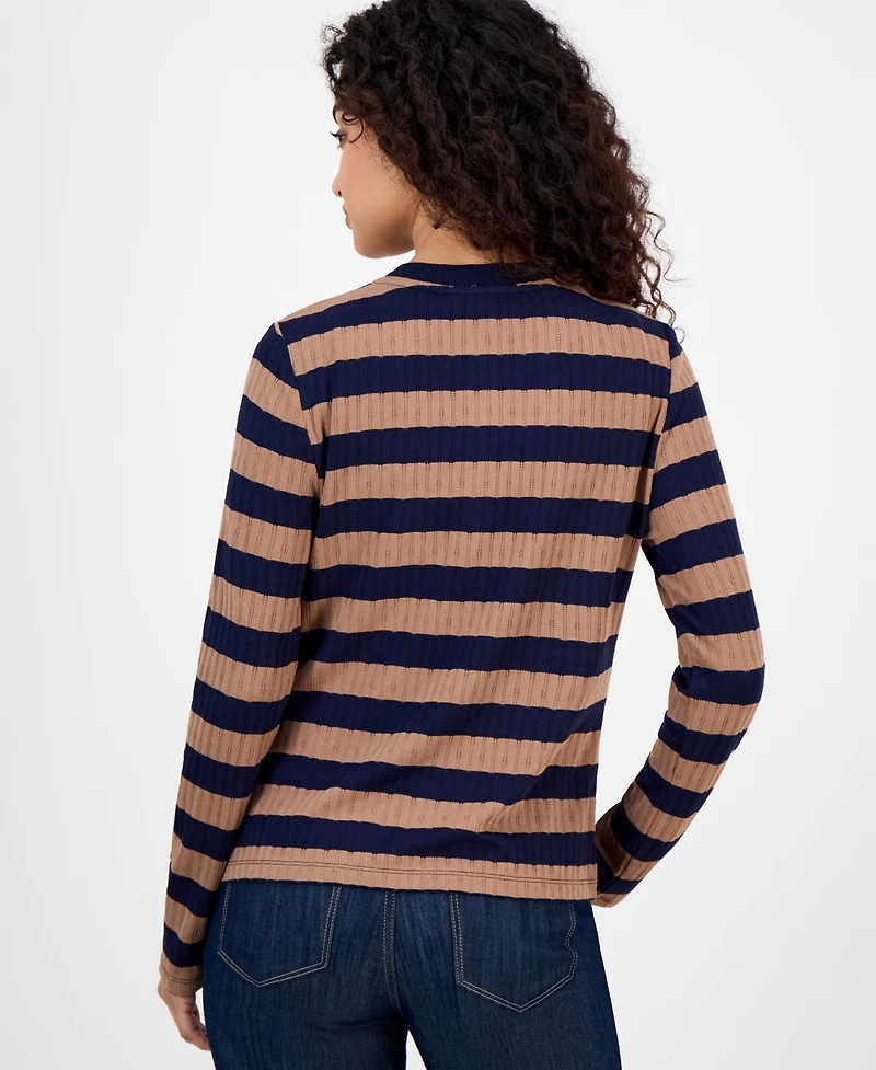 Nautica Jeans Women's Striped Ribbed Cardigan