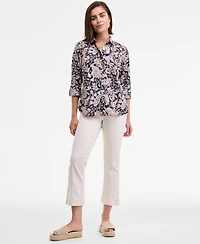 Nautica Jeans Women's Cotton Paisley-Print Roll-Tab Shirt