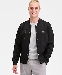 Karl Lagerfeld Men's Textured Varsity Zip Bomber Jacket