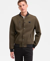 Karl Lagerfeld Men's Textured Varsity Zip Bomber Jacket
