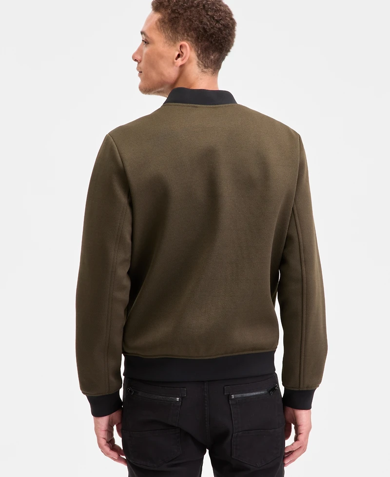 Karl Lagerfeld Men's Textured Varsity Zip Bomber Jacket