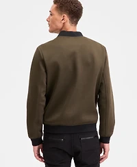 Karl Lagerfeld Men's Textured Varsity Zip Bomber Jacket