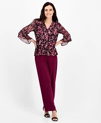 Ak Anne Klein Petite Floral-Print Bell-Sleeve Blouse