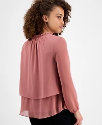 Ak Anne Klein Petite Double-Layer Ruffle Blouse