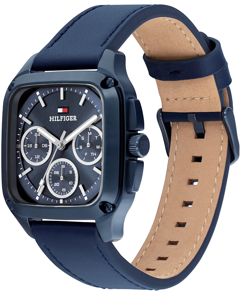 Tommy Hilfiger Men's Multifunction Blue Leather Strap Watch, 39mm