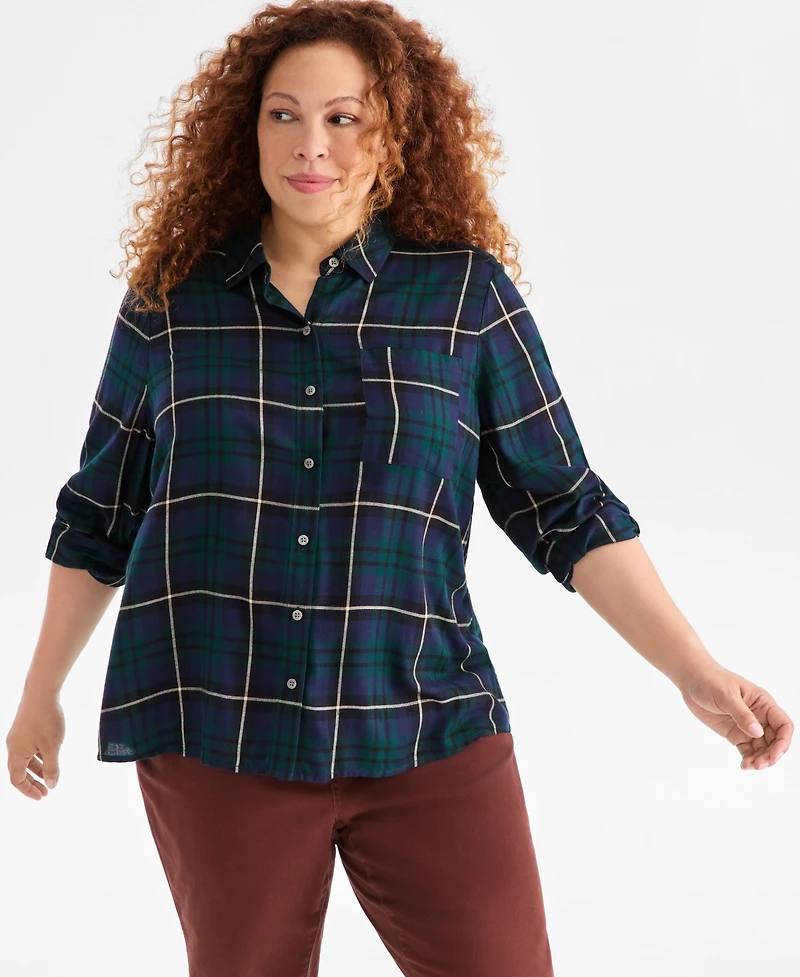 Style & Co Plus Sarah Plaid Perfect Shirt, Macy's Exclusive