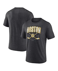 Fanatics Men's Heather Charcoal Boston Bruins Vintage Cross Sticks Distressed Tri-Blend T-Shirt