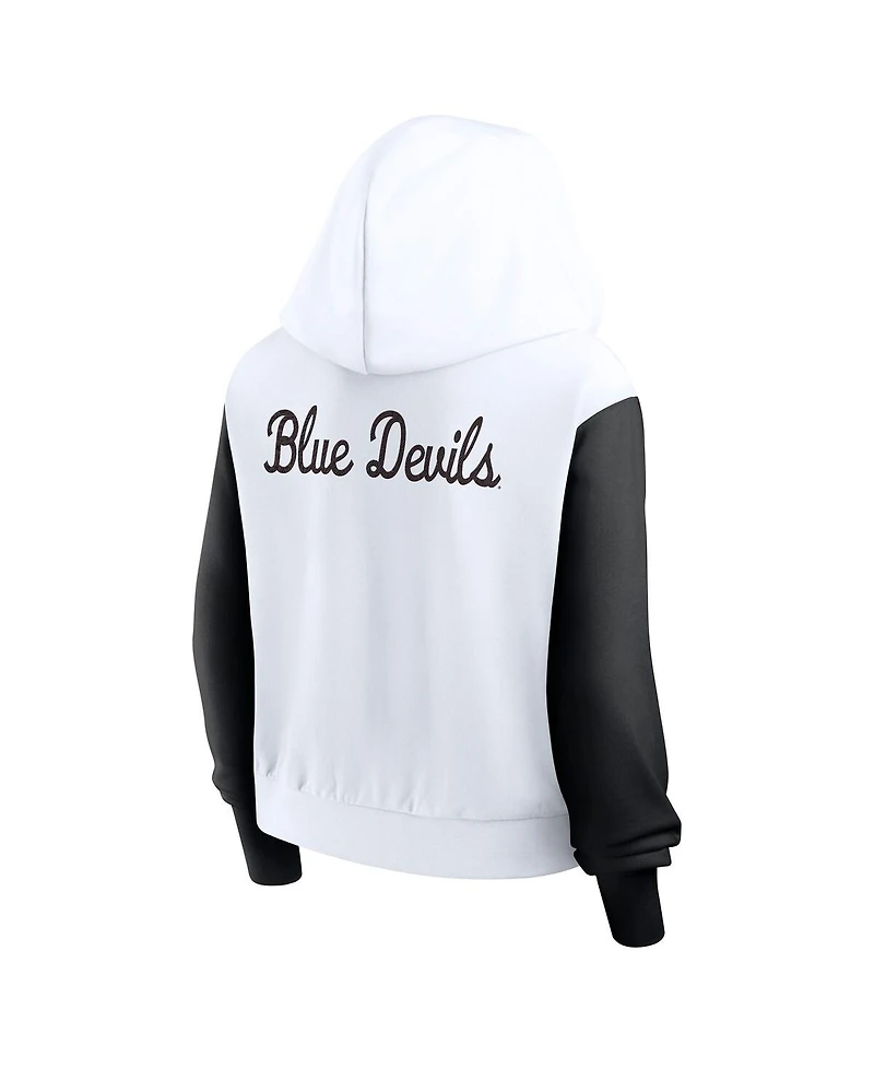 Nike Women's White Duke Blue Devils Cropped Beyond Capability Color Block Script Full-Zip Hoodie