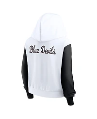 Nike Women's White Duke Blue Devils Cropped Beyond Capability Color Block Script Full-Zip Hoodie