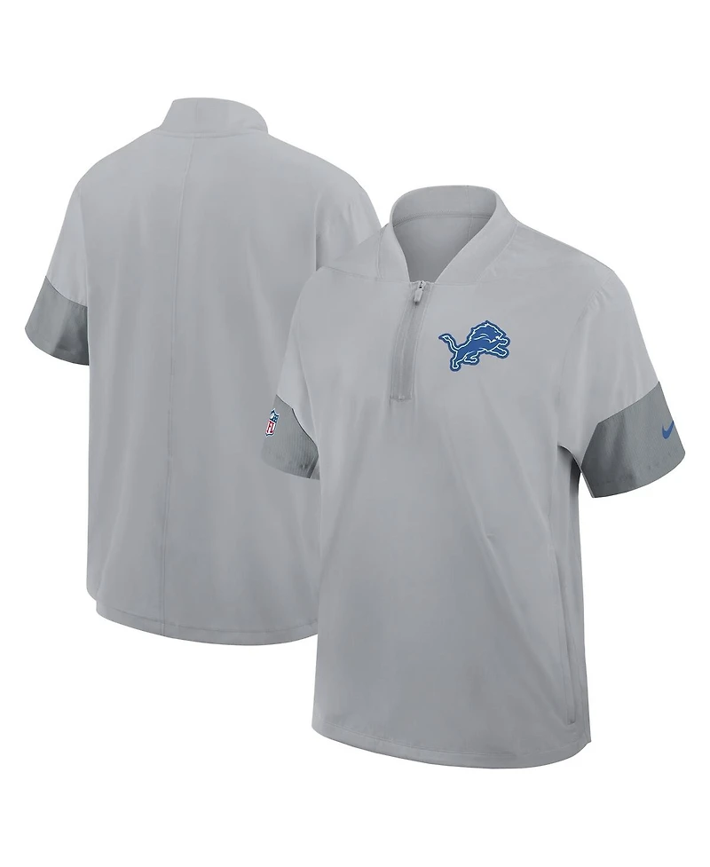 Nike Men's Gray Detroit Lions Sideline Short Sleeve Quarter-Zip Performance Coach Jacket