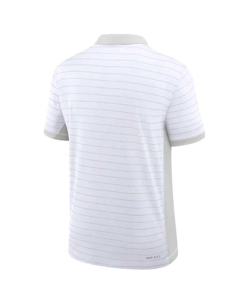 Jordan Men's White North Carolina Tar Heels 2025 Early Season Coaches Sideline Victory Stripe Performance Polo Shirt
