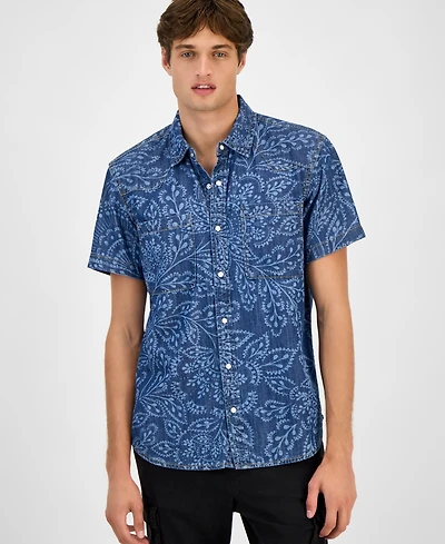 Sun + Stone Men's Printed Denim Shirt, Macy's Exclusive