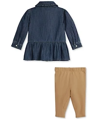 Polo Ralph Lauren Baby Girls Denim Peplum Shirt & Leggings Set