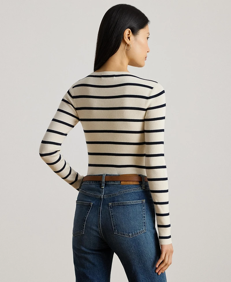 Lauren Ralph Lauren Women's Striped Rib-Knit Crewneck Sweater
