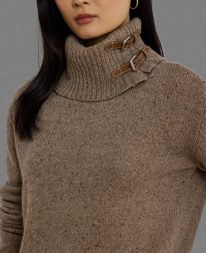 Lauren Ralph Women's Buckle-Trim Melange Turtleneck Sweater