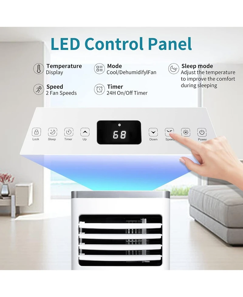 Zafro 8,000 Btu Portable Ac for Rooms up to 350 Sq.ft – Quiet, Remote Control, Digital Display, Easy Install Window Kit, Ideal for Home & Offic