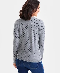 Style & Co Women's Printed Crewneck Button-Front Cardigan