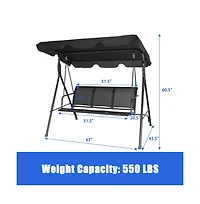 3 Person Steel Frame Patio Porch Swing with Polyester Angle and Adjustable Canopy