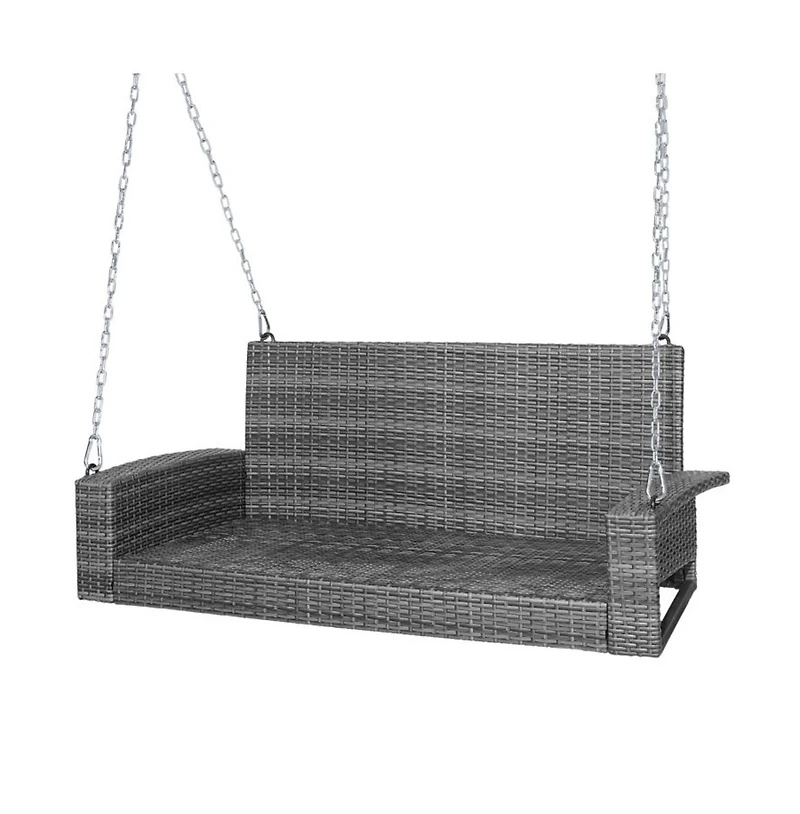 2-Person Patio Pe Wicker Hanging Porch Swing Bench Chair Cushion 800 Pounds