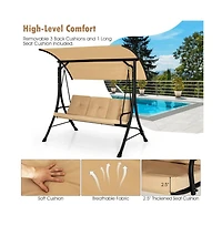 3-Seat Outdoor Porch Swing with Adjustable Canopy and Padded Cushions