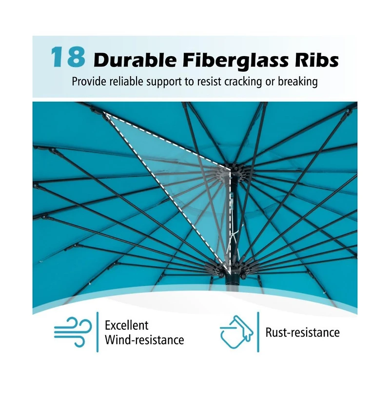 9 Feet Round Patio Umbrella with 18 Fiberglass Ribs