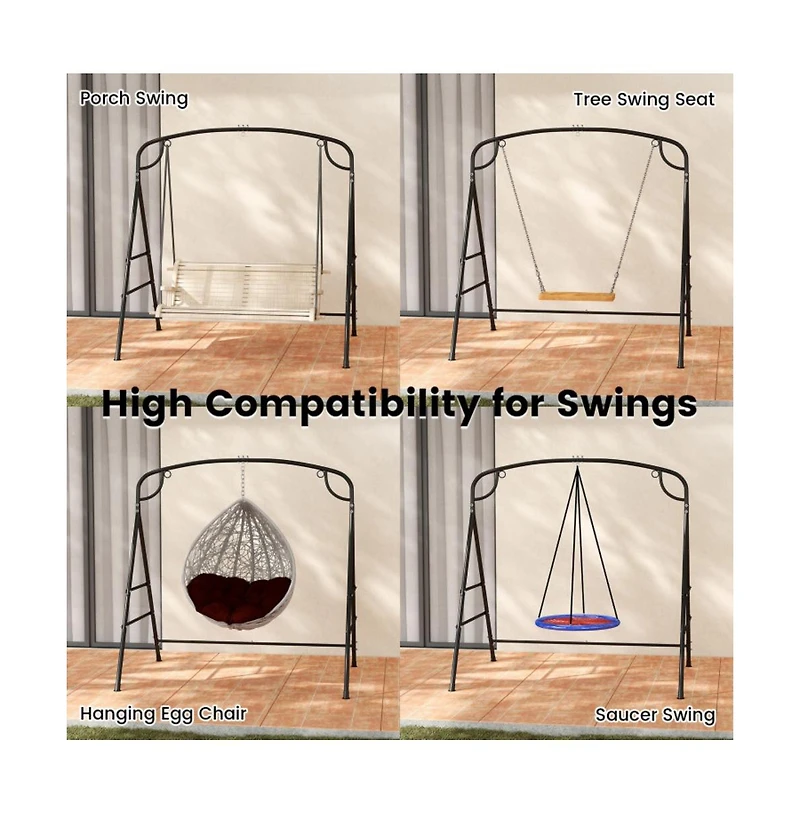 Outdoor Metal Swing Stand with 4 Support Bars and 2 Hanging Ways