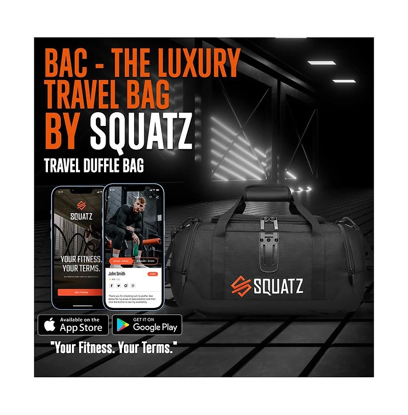 Squatz Travel Duffle Bag Pack, Foldable Overnight Bag with Compartments, Tear-Resistant Carry-On