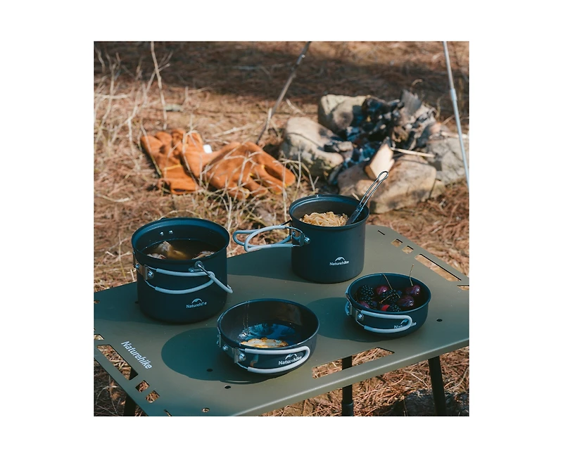 Naturehike 4 in 1 Premium Camping Cookware Set – Lightweight Aluminum Pots with Multi-Use Lids,Upgraded Handle,Compact&Space-Saving,Only 1.32lb