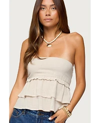Edikted Women's Linen Look Strapless Peplum Top