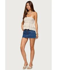 Edikted Women's Linen Look Strapless Peplum Top