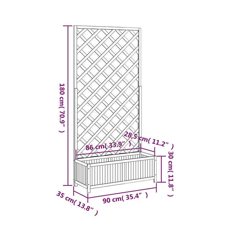 Planter with Trellis Gray Solid Wood Fir