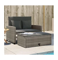 vidaXL Patio Sofa with Cushions 2-Seater Gray Poly Rattan